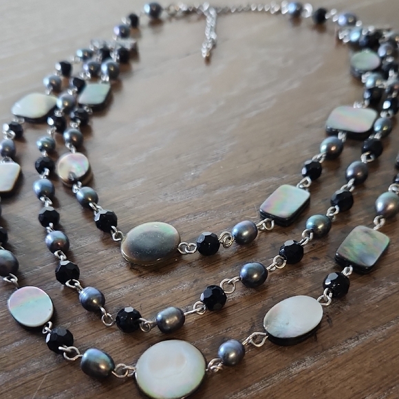 Multi-Layered Black and Silver Tone Necklace - Picture 5 of 7